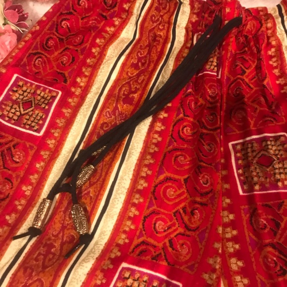 Vintage Boho Style Wide Leg Elastic Waist  Striped Printed Pants Size Medium - Picture 8 of 10